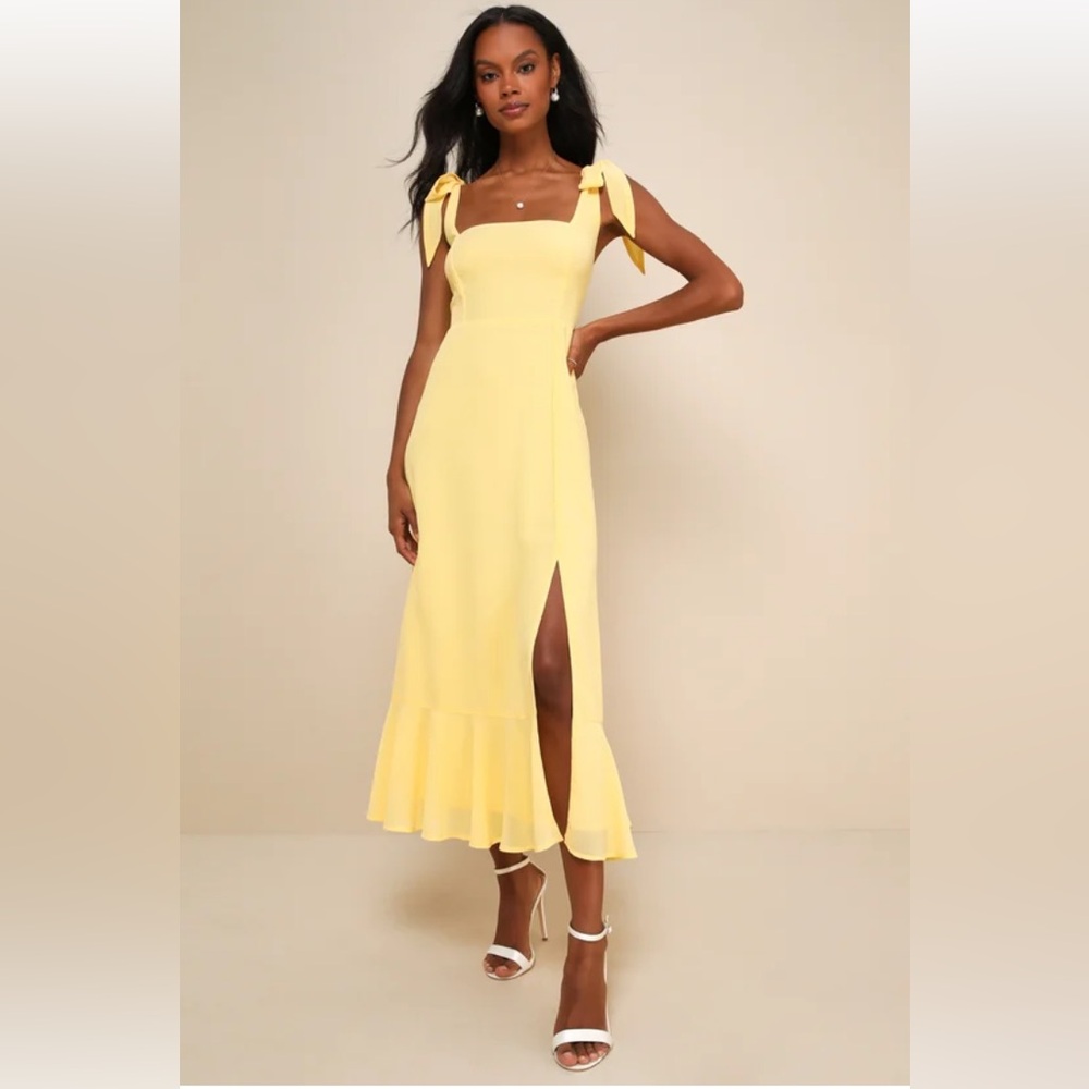Lulu's Yellow Tie-Shoulder Midi Dress